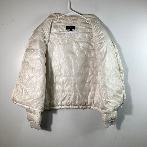 Womens J Crew Down Filled Puffer Jacket Cream Zip Up L Flaw - Picture 3 of 13